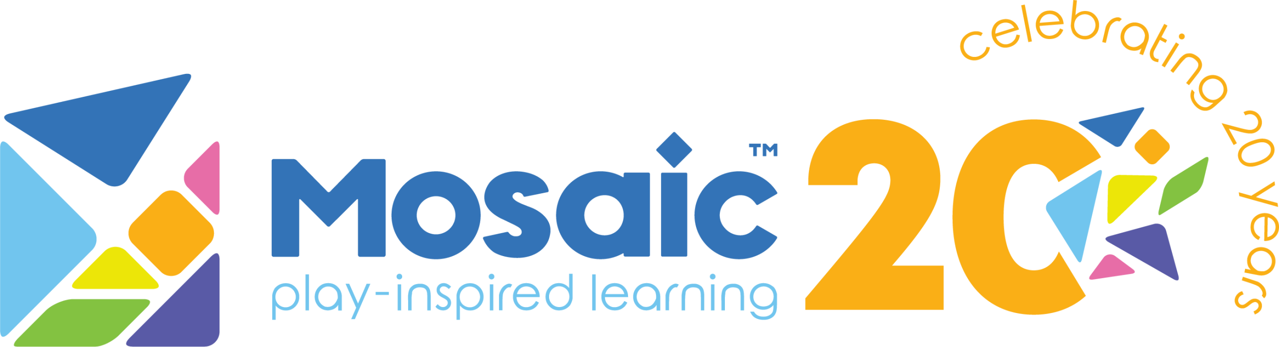 Mosaic Global 20th Anniversary Logo - Celebrating 20 Years of Play-Inspired Learning